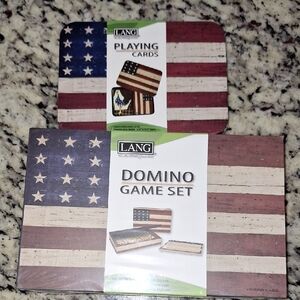 Bundle American Flag Domino Game Set and Playing Cards And Bingo